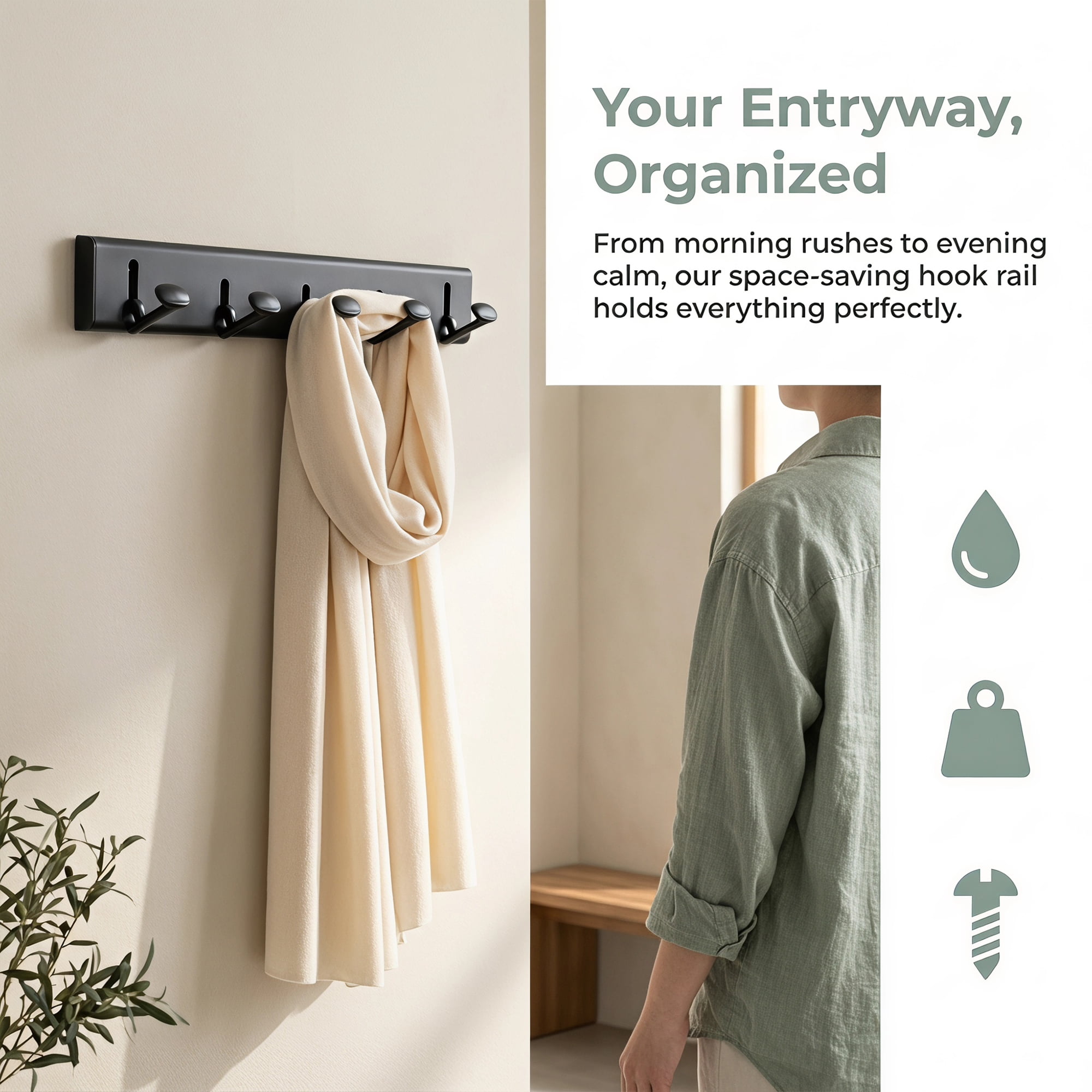 Unique Bargains Coat Rack Wall Mount Aluminum Alloy Hook for Entryway Gray 14.2*2.2in