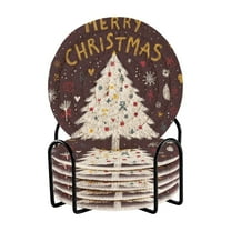 6 Pcs Drink Coasters with Holder 3.94in Woven Coasters for Drinks White Christmas Tree Pattern Coaster Set for Protection Table