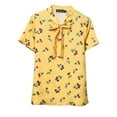 thumbnail image 6 of INSPIRE CHIC Women's Short Sleeve Tie Bow Neck Printed Blouse XS Yellow-Cherry, 6 of 7