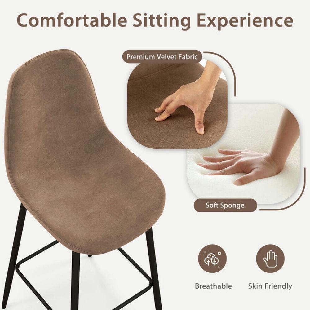 Demi Bonn 29.5" Set of 2 High Back Bar Stools, Modern Dining Chair with Backrests, Brown