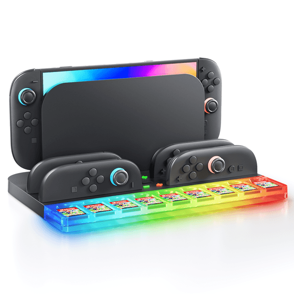 Switch 2 Controller Charging Dock Station Compatible with Nintendo Switch 2 2025 for 4 Joycons with 7 RGB Light Modes, Charging Dock Stand Station Base with 9 Game Card Slots