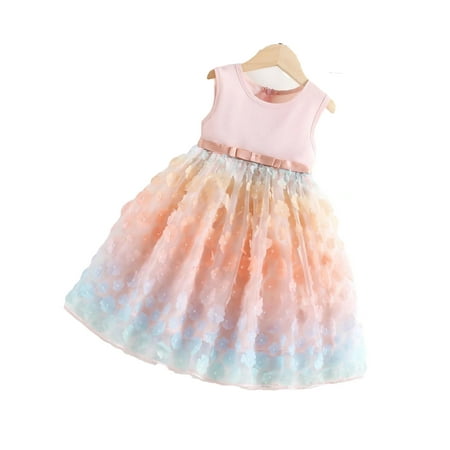

Party Floral Round Neck A Line Sleeveless Pink Toddler Girls Dresses (Girl s)