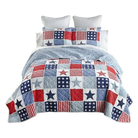 Donna Sharp Americana Star & Stripe 3PC Ragged Cotton Queen Quilt Set