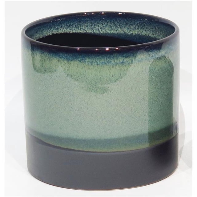 Green & Black Glazed Ceramic Planter