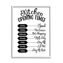 Stupell Industries Kitchen Opening Times Humorous Antique Text Style Graphic Art White Framed Art Print Wall Art, Design by Lettered and Lined