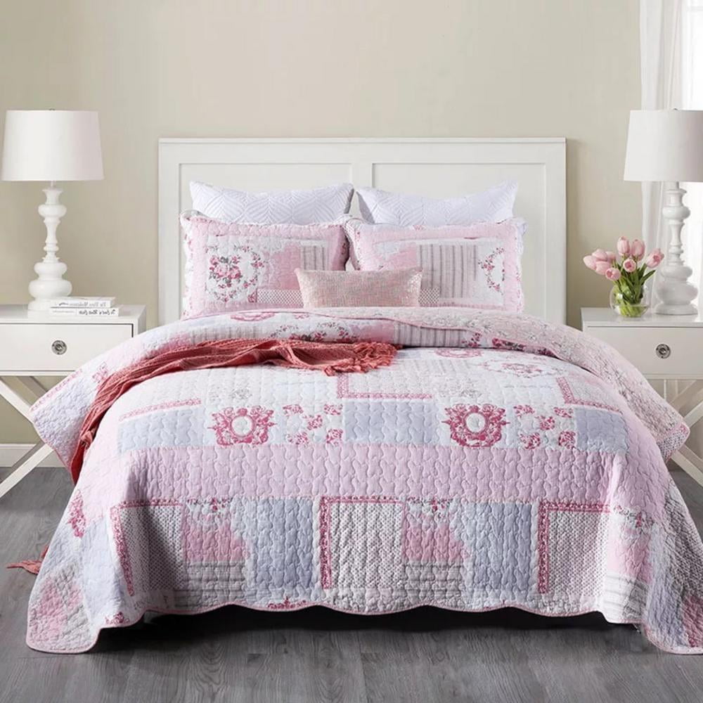 Coverlet Bedspread Greta Pastel Floral 100%Cotton Reversible Quilt Set 