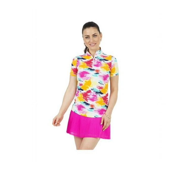 Ibkul Women's Matilda Short Sleeve Polo Pink Multi Small
