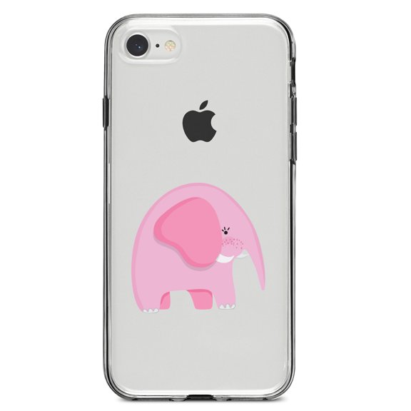 DistinctInk Clear Shockproof Hybrid Case for iPhone 7 8 SE (2020 Model) 4.7" Screen TPU Bumper Acrylic Back Tempered Glass Screen Protector - Cute Cartoon Elephant - Pink