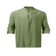 thumbnail image 4 of Men‘s Henley Shirt  Solid Color Long Sleeve Stand Collar Button-Down Loose Simple Linen Beach Tops, 4 of 6