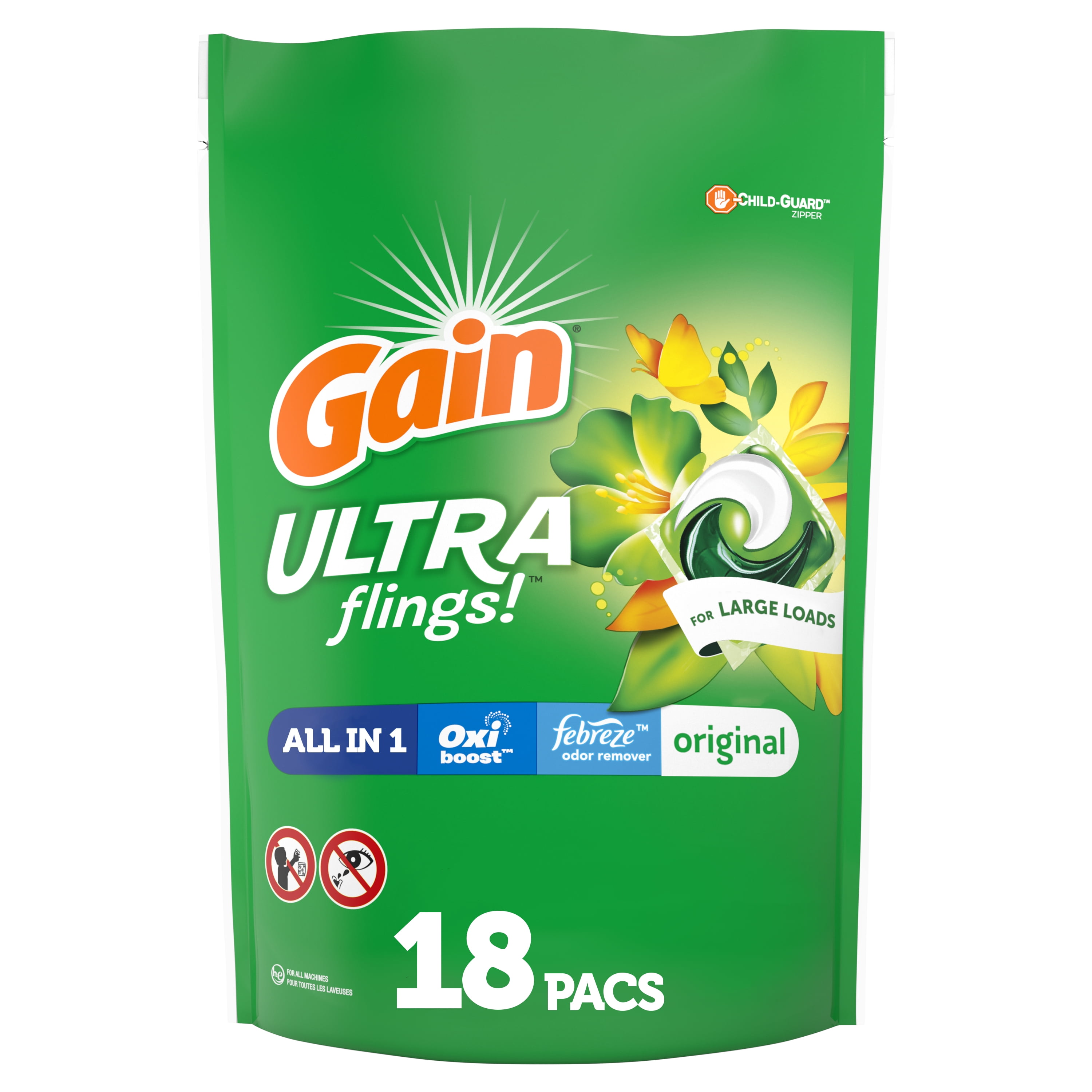 Gain Ultra Flings Original, 18 Ct Laundry Detergent Packs