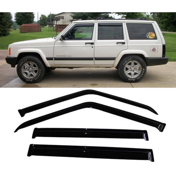 All American Auto Dark Smoke Acrylic Side Window Deflector/Visor 4-Piece Set for 1984-2001 Jeep Cherokee 4 Door
