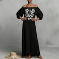thumbnail image 4 of Gamivast Dresses for Women Off Shoulder Lantern Sleeve Loose Fit Maxi Dress Floral Embroidered Detail Flowy Flattering Elegant Vacation Party Spring Dresses, 4 of 5