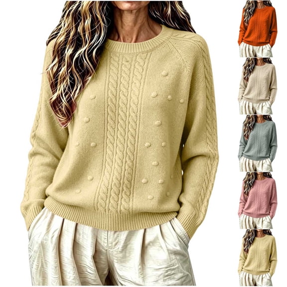 Szhihuiw Womens Sweaters Fall Fashion Crew Neck Casual Pullover Cable Knit Top Long Sleeve Lightweight Oversized Sweaters for Women