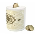 thumbnail image 3 of Compass Piggy Bank, Sun Motif Backdrop with Windrose Directions East West North South Navigation, Ceramic Coin Bank Money Box for Cash Saving, 3.6" X 3.2", Olive Green Beige, by Ambesonne, 3 of 4