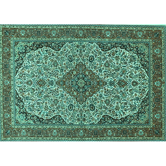Ahgly Company Indoor Rectangle Medallion Turquoise Blue Traditional Area Rugs, 8' x 12'