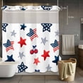 thumbnail image 2 of No Hook Shower Curtain with Snap in Liner, Independence Day Blue Red Star Waterproof Fabric Bathroom Curtain Mesh Top Window, Abstract Stars Cherry Shower Curtains 72x72in, 2 of 9