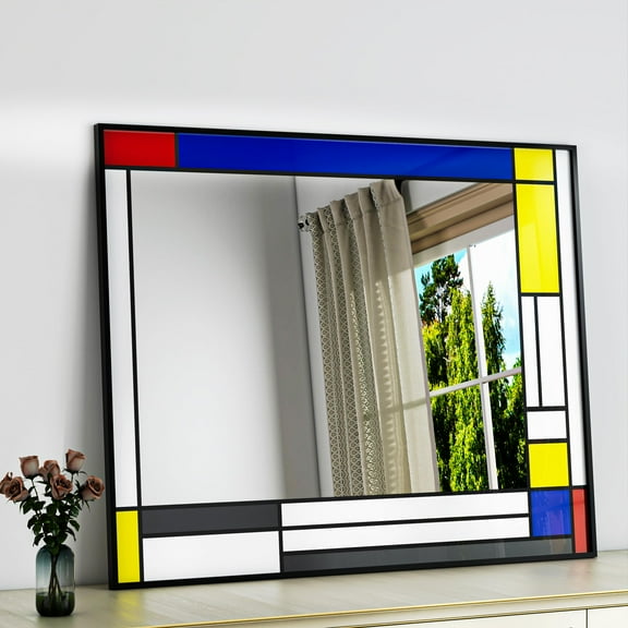 Hasipu 39.4"x31.5" Colored Decorative Wall Mount Mirror Vintage Rectangular Mirror for Living Room, Bedroom, Hallway, Museum