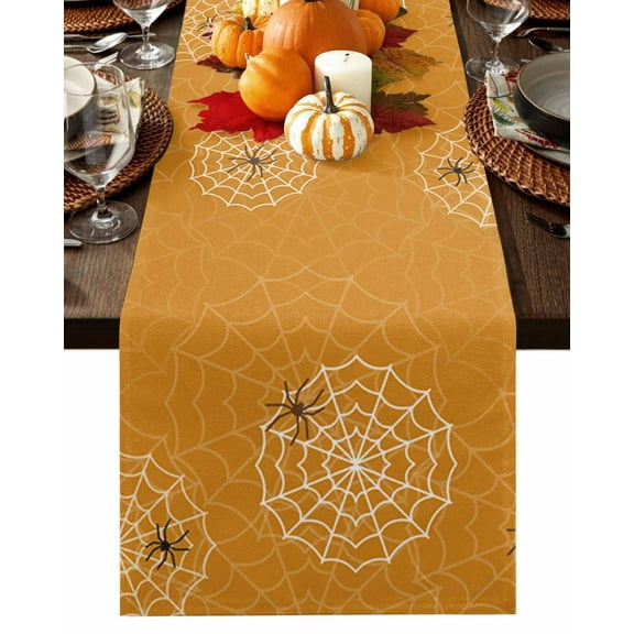 Table Runner 70 Inches Long, Halloween Wed Orange Cotton Linen Table Runners Non-Slip Durable Dresser Scarves for Table Party Dinner Holiday Home Decor, 1 Pack