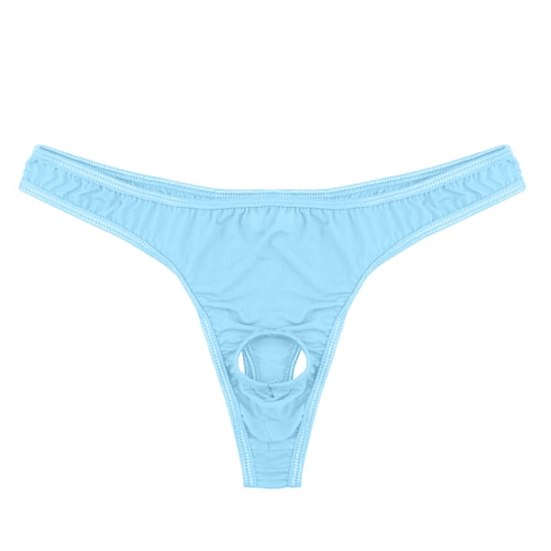 Gibobby Conjunto de lencería de encaje Calzoncillos Ropa interior Tanga Tanga Agujero frontal Micro Lencería para hombre Bikini Íntimos(Azul claro Talla única)