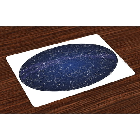 Constellation Placemats Set of 4 High Detailed Sky Map of Northern Hemisphere with Names of Stars, Washable Fabric Place Mats for Dining Room Kitchen Table Decor, Blue Cream Violet Blue, by (Best Place To Name A Star)