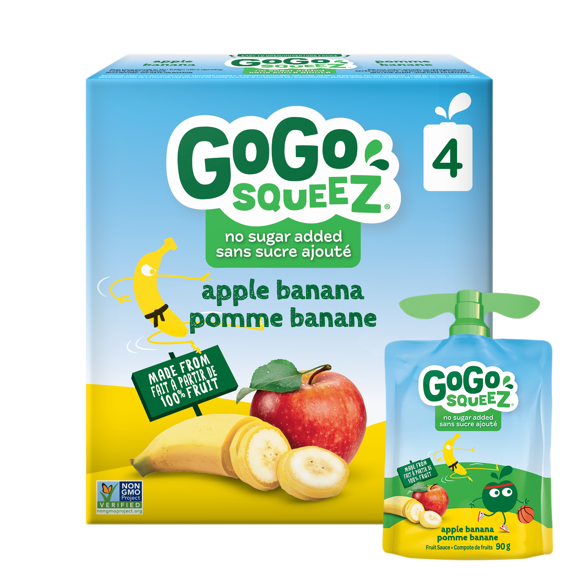 Compote de fruits GoGo squeeZ, pomme banane, sans sucre ajout. 90 g par  gourde, emballage de 4 - Walmart.ca