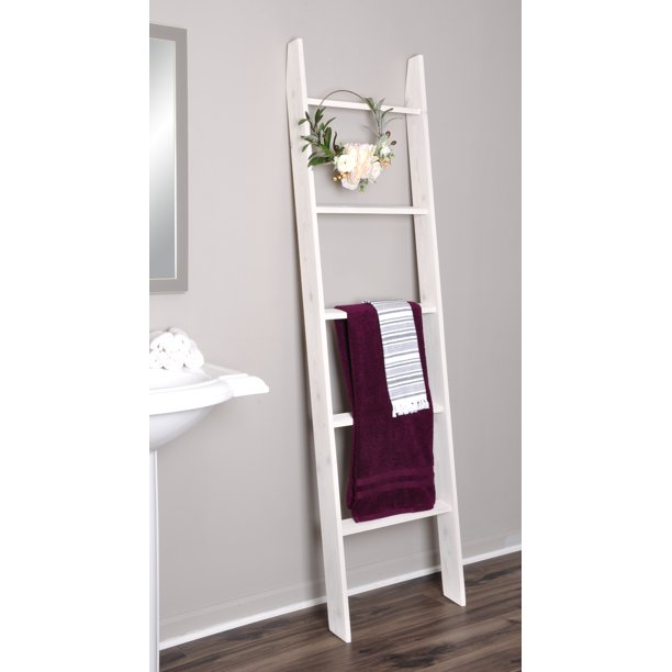 White Washed 72 in. Decorative Blanket Ladder