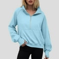 thumbnail image 2 of larppty Womens Sweatshirts Half Zip Cropped Pullover Fleece Quarter Zipper Hoodies 2073 Fall Fashion Outfits Clothes (Light Blue, L), 2 of 9