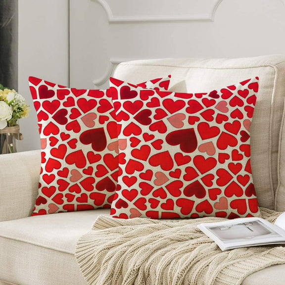 Wedding Pillow Covers,Cozy Pillow Covers,Red Heart Cushion Covers for Couch Living Room 18"x18" Set of 2