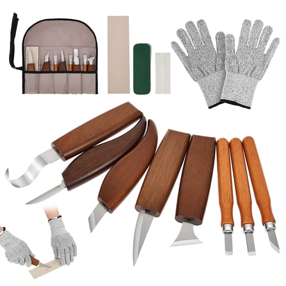 Lzvxtym 14 Pcs Wood Carving Kit,Woodworking Chisel Whittling Craft Set,Starter Hand Tool Kit with Storage Bag,Ideal Present for Beginner