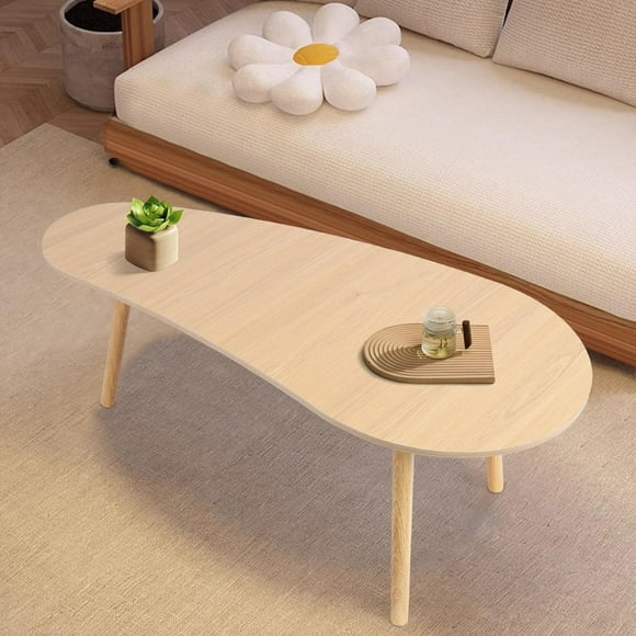 Modern Coffee Table, Small Coffee Tables for Small Space, Unique Mango Shape Low Center Table with Wood Frame for Living Room, Bedroom & Apartment, 19.7"" D x 39.4"" W x 16.1"" H, Wooden