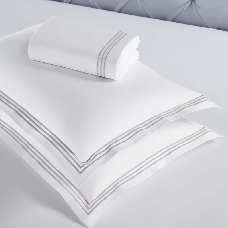 Superior Brandon Embroidered Cotton Duvet Cover Set, Full/Queen, White/Silver