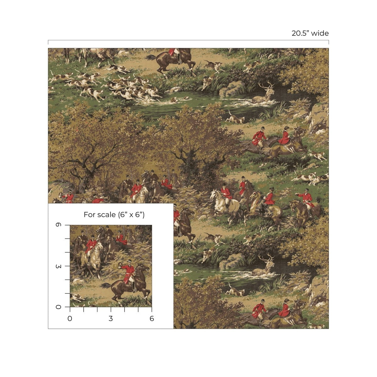 Harry & Grace Chestnut & Rosemary Taunton Hunt Scene Premium Matte Non-Woven Peel and Stick Wallpaper - 20.5 in. W x 18 ft. L Roll