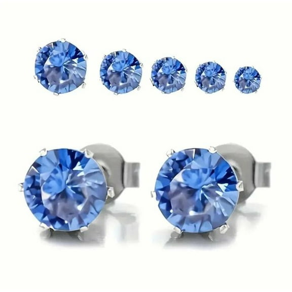 6 Pairs 316L Surgical Steel Black Ball Round 3/4/5/6/7/8mm Men Women Stud Earring