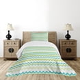 thumbnail image 4 of Ambesonne Teal and White Quilted Bedspread Set 2 Pcs, Chevron Order Design, Twin Size, Yellow Green Cream Blue, 4 of 5