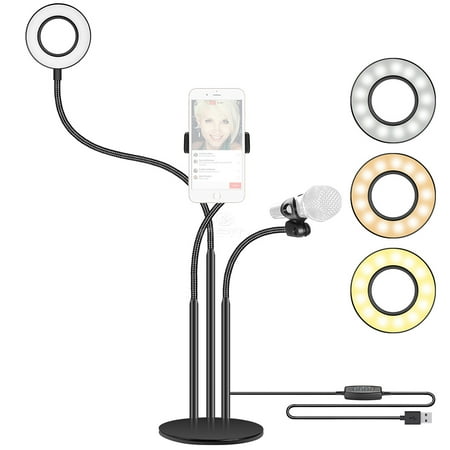 For Universal Desktop Selfie Ring LED Light Cell Phone / Microphone Holder