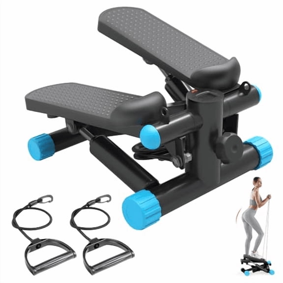 Mini Stepper for Home, Stair Steppers with Resistance Bands for Full Body Exercise, Low Noise and No Assembly Required, 300LBS Capacity, Blue