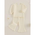 thumbnail image 3 of Suealasg 2Pcs Toddler Girls Waffle Clothes 6M 1T 2T 3T Infant Baby Girls Autumn Outfits Set Long Sleeve Pullovers Tops Elastic Flare Pants Set, 3 of 7
