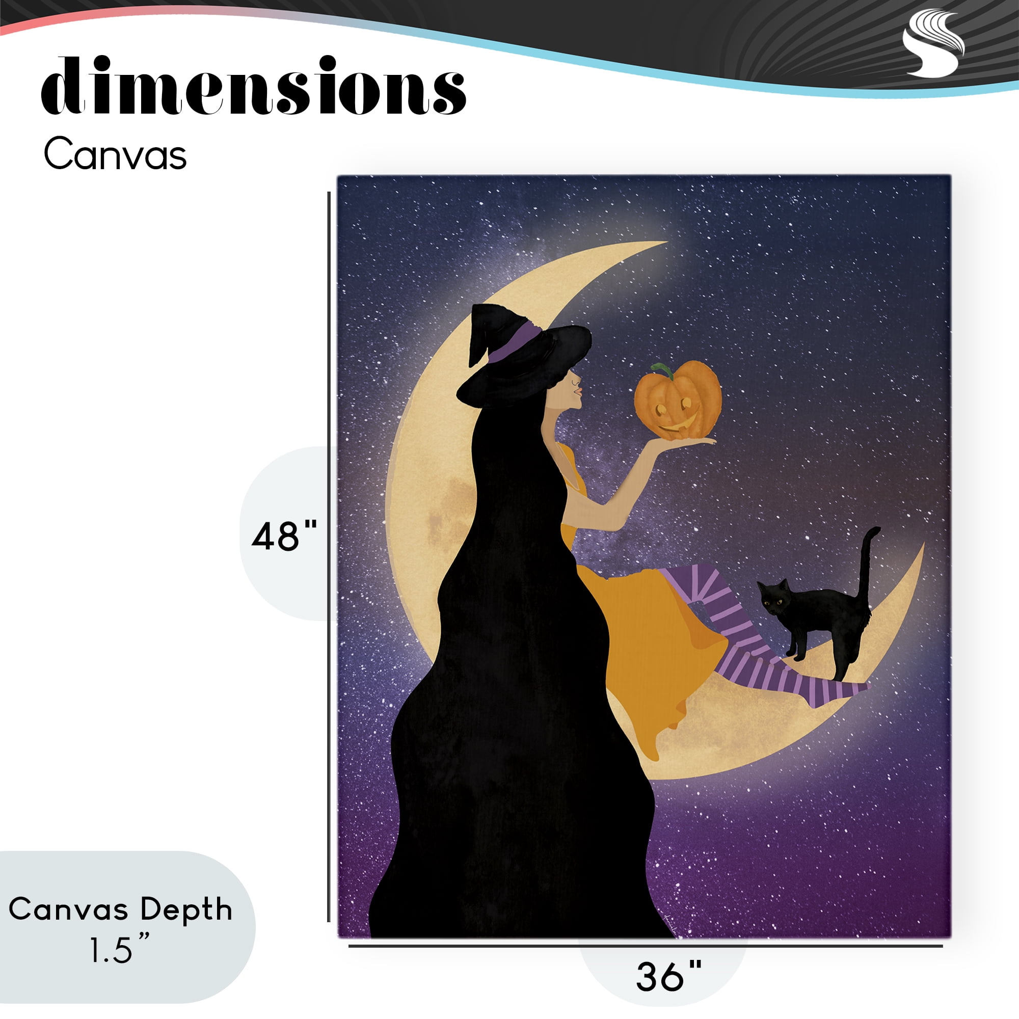 Stupell Industries Moonlit Witch Holding Jack-o-Lantern Canvas Wall Art, design by Daniela Santiago