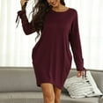 thumbnail image 6 of Fall Dresses for Women Round Neck Straps Long Sleeve Dress Solid Color Casual Loose Ladies Trendy Mini Dress, 6 of 9