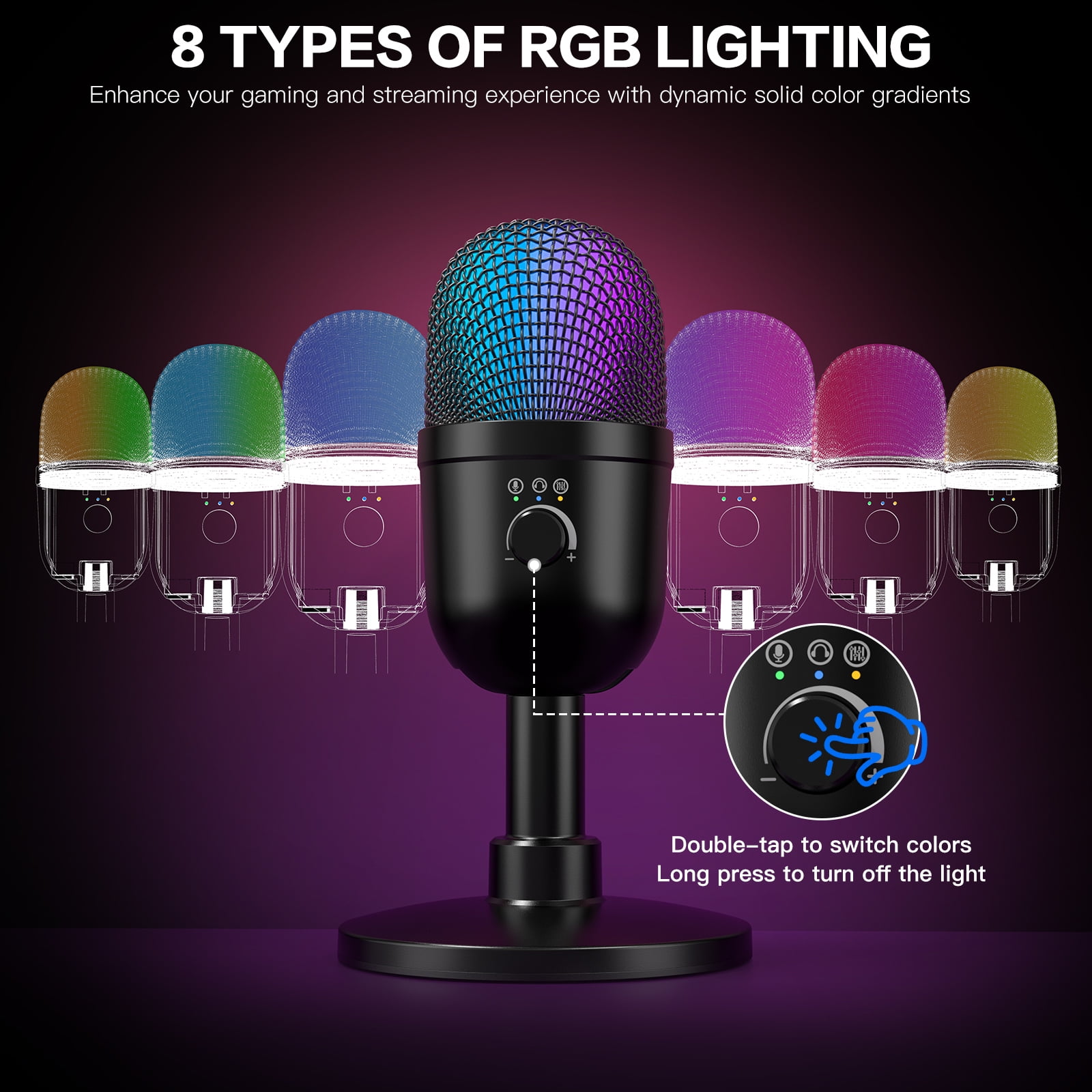 Zealsound Gaming Condenser Microphone with RGB Lights, Studio USB Mic for PC, Mac, iPhone, Plug & Play, Mute & Gain Control, Monitoring for Streaming, Podcasting, TikTok, YouTube