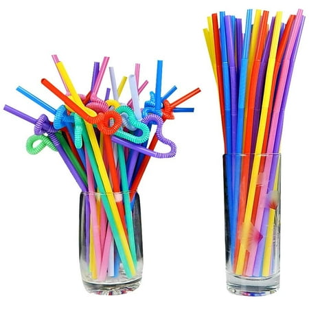 Pailles à boire en plastique colorées - Pailles flexibles, jetables et  extra-longues - Paquet de 200