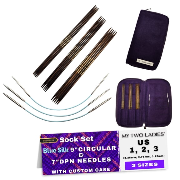 Blue Silk | Ultimate Sock Set | 9" Circular Needles  7" DPN | 3 Sizes | w/custom case