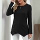 thumbnail image 5 of Camiseta de manga larga redondo Masajeadores cuello botón irregular hem cómodo casual Tops para las mujeres negro XXL, 5 of 7