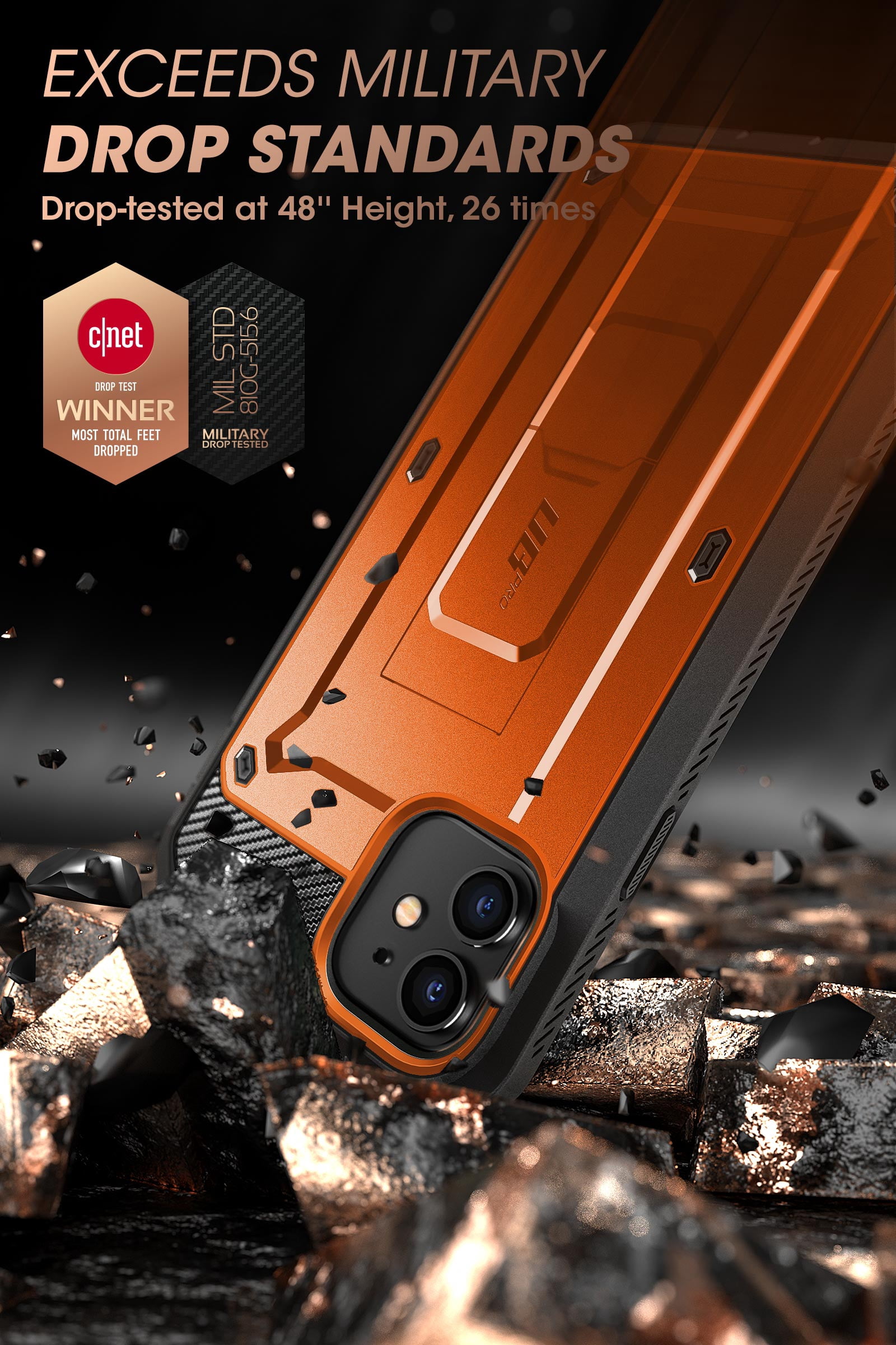 SUPCASE Unicorn Beetle Pro Series Case for iPhone 12 Mini (2020 Release) 5.4 Inch, Built-in Screen Protector Full-Body Rugged Holster Case (Orange)