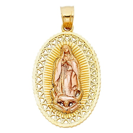 - Jewels By Lux 14K Rose And Yellow Two Tone Gold Our Lady Of Guadalupe Virgin Mary Pendant 27mm X 19mm