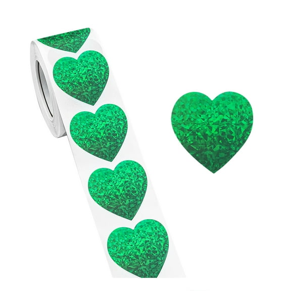 HCTSHG 500 Pieces 1.5 Inch Valentine's Day Stickers Roll - Green Heart Stickers Self-Adhesive Love Decorative Seal Labels for Valentines Day or Wedding Decorations Accessories Party Favor Supplies