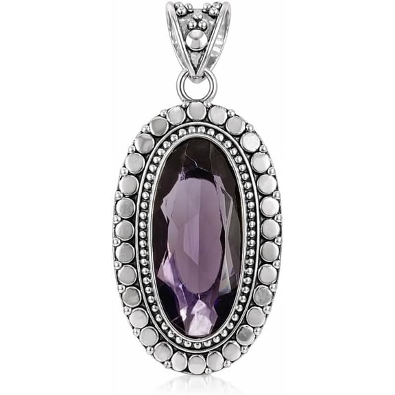 SATYAVIE JEWELLERY 925 Sterling Silver Plated Amethyst Pendant – Elegant Oval Cut Gemstone Necklace, February Birthstone Handmade Vintage Style Statement Jewelry for Women Gift Birthday Anniversary