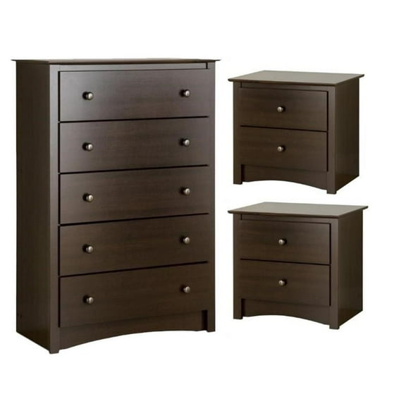 Home Square 3-Piece Set with 2 Night Tables and 5 Drawer Chest in Espresso