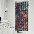thumbnail image 2 of Small Stall Narrow Shower Curtain 36"W x 72"L – Tropical Bohemian Leaves, Mid-Century Abstract Boho Botanical Bathroom Decor, Vintage Floral Palm Leaf Pattern, Rustic Tribal Folk Style, 2 of 5