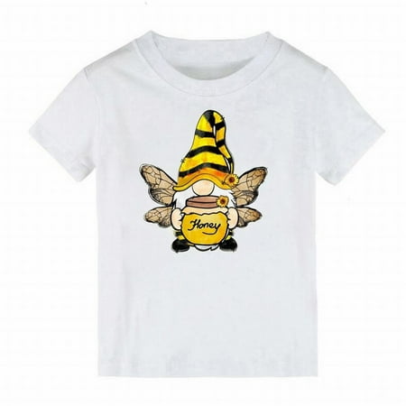 

ASEIDFNSA Big Tall Top Space Tunic Boys And Girls Bee Festival Cartoon Print Honey Short Sleeved T Shirt 1 To 10 Years Old Children